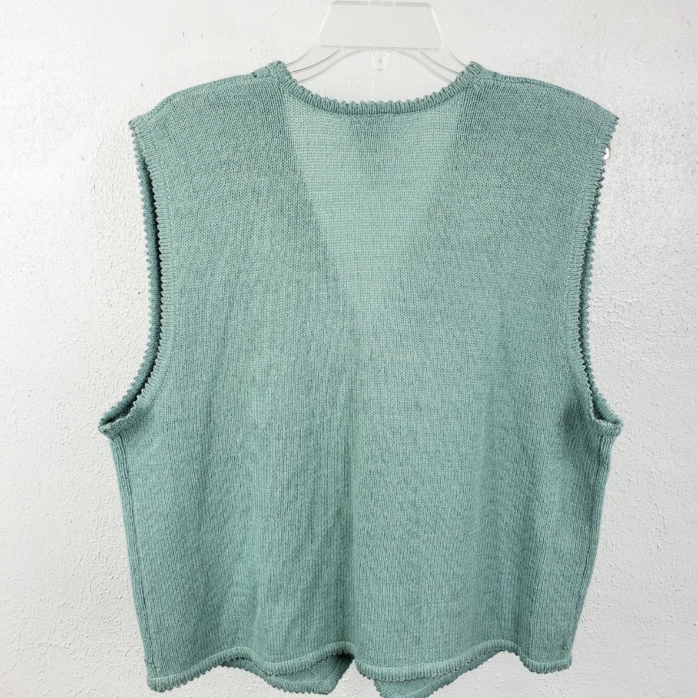 Koret Women's Sea Foam Green Button Floral Embroidered Beaded Knit Sweater Vest - Picture 8 of 12